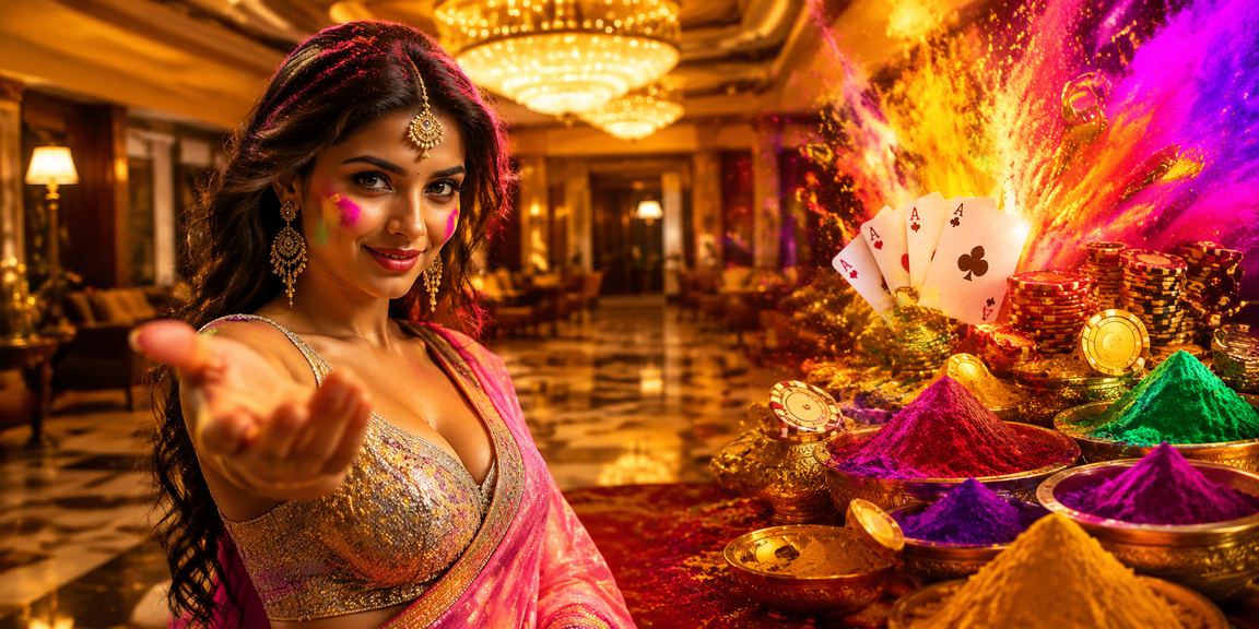 Indian poker game scene during Holi festival