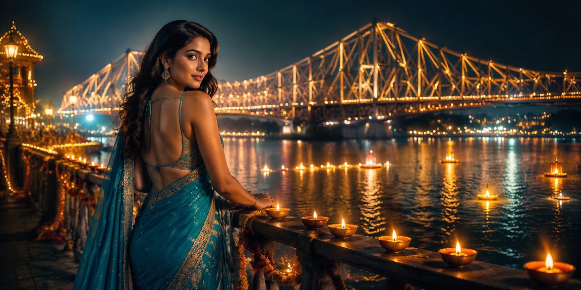 Kolkata Howrah Bridge sports betting scene with local attire